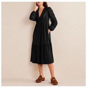 Boden black midi dress size 12P, broderie/ jersey mix. Cotton. EUC